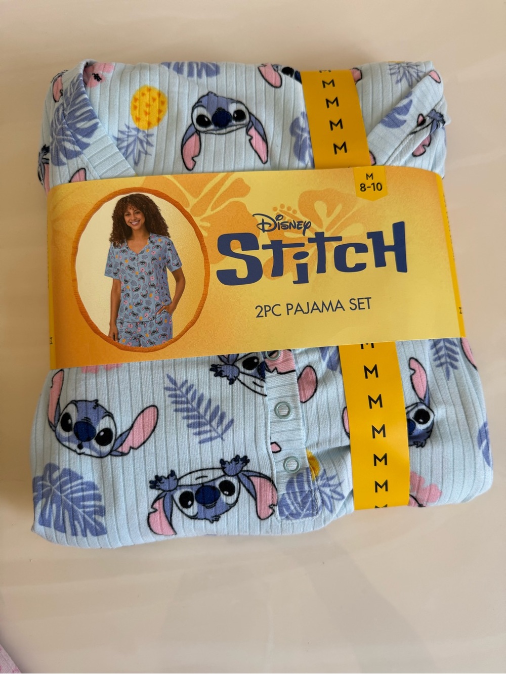 New Disney Stitch Light Blue and Pink 2-Piece Adult Pajama Set - Medium
